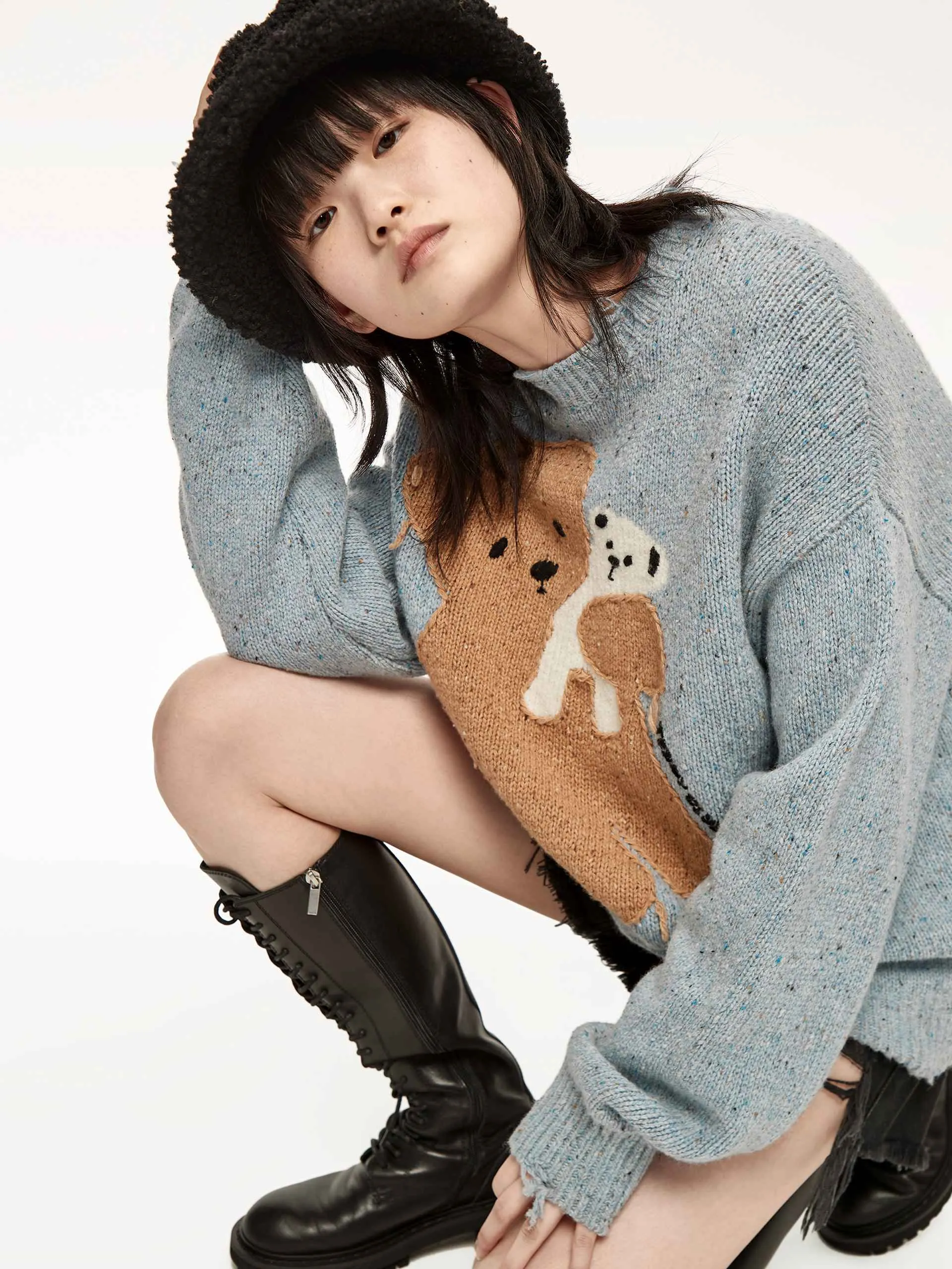 Wool-blend Cartoon Knit Pullover