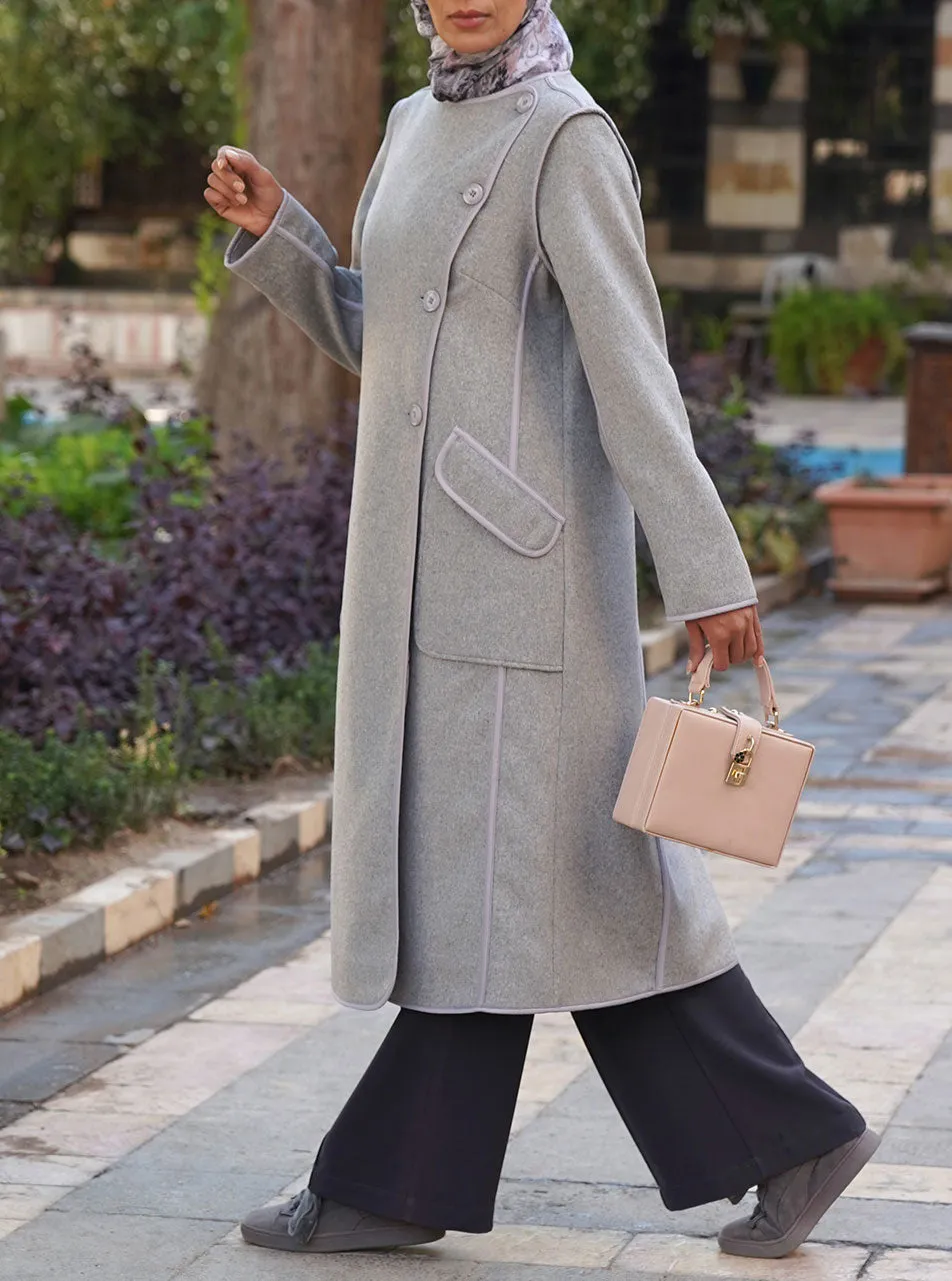 Wool Coat with Cotton Trim